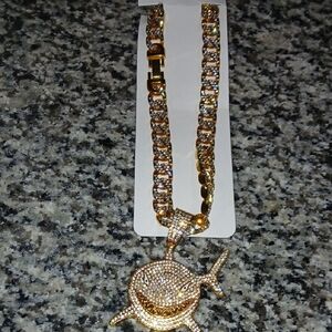 Men Gold-Tone Pave Shark Pendant Necklace  Jewelry